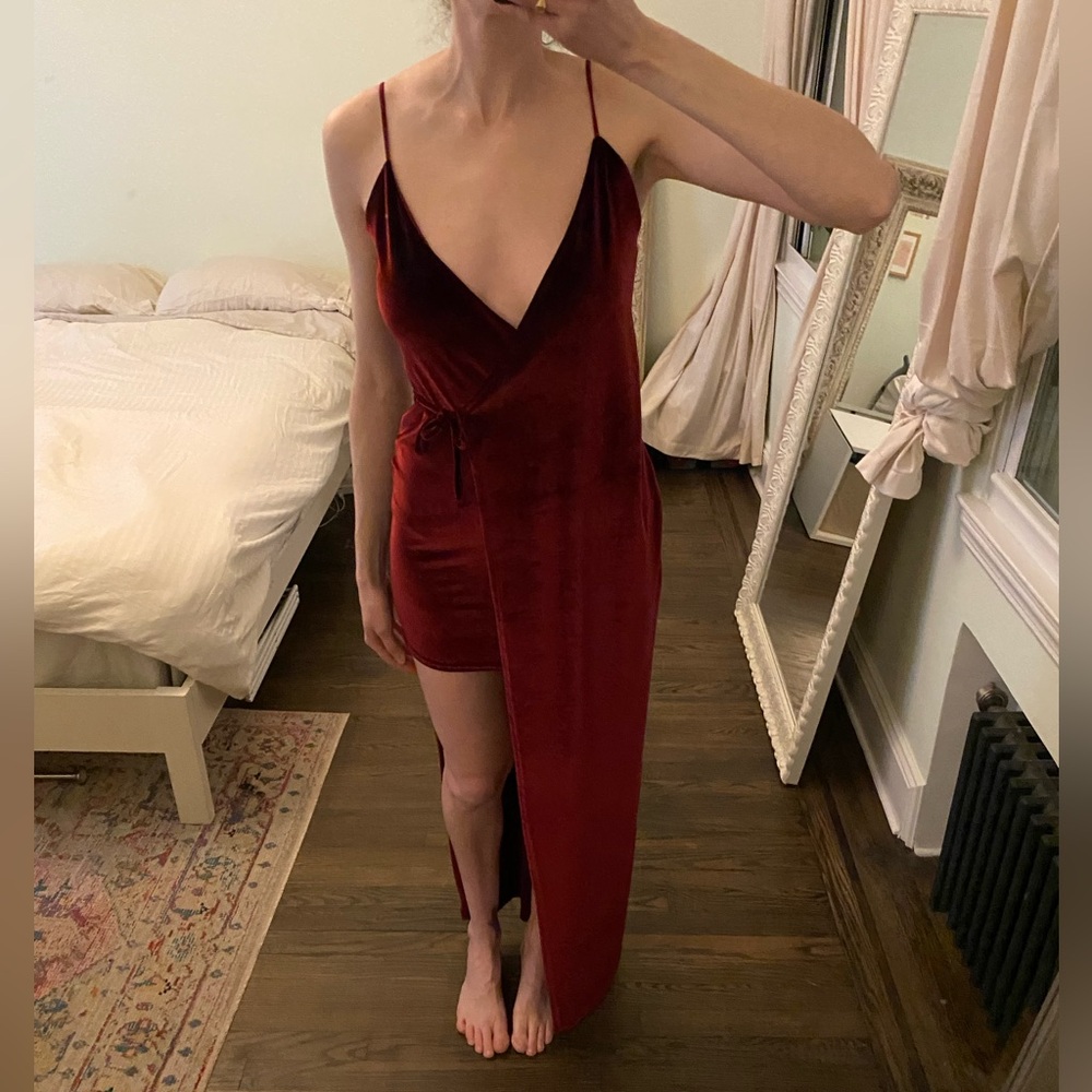 Missguided High Low Red Velvet Dress